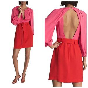 REISS Valentina Color Clash Dress Pink Red Womens Size US 4